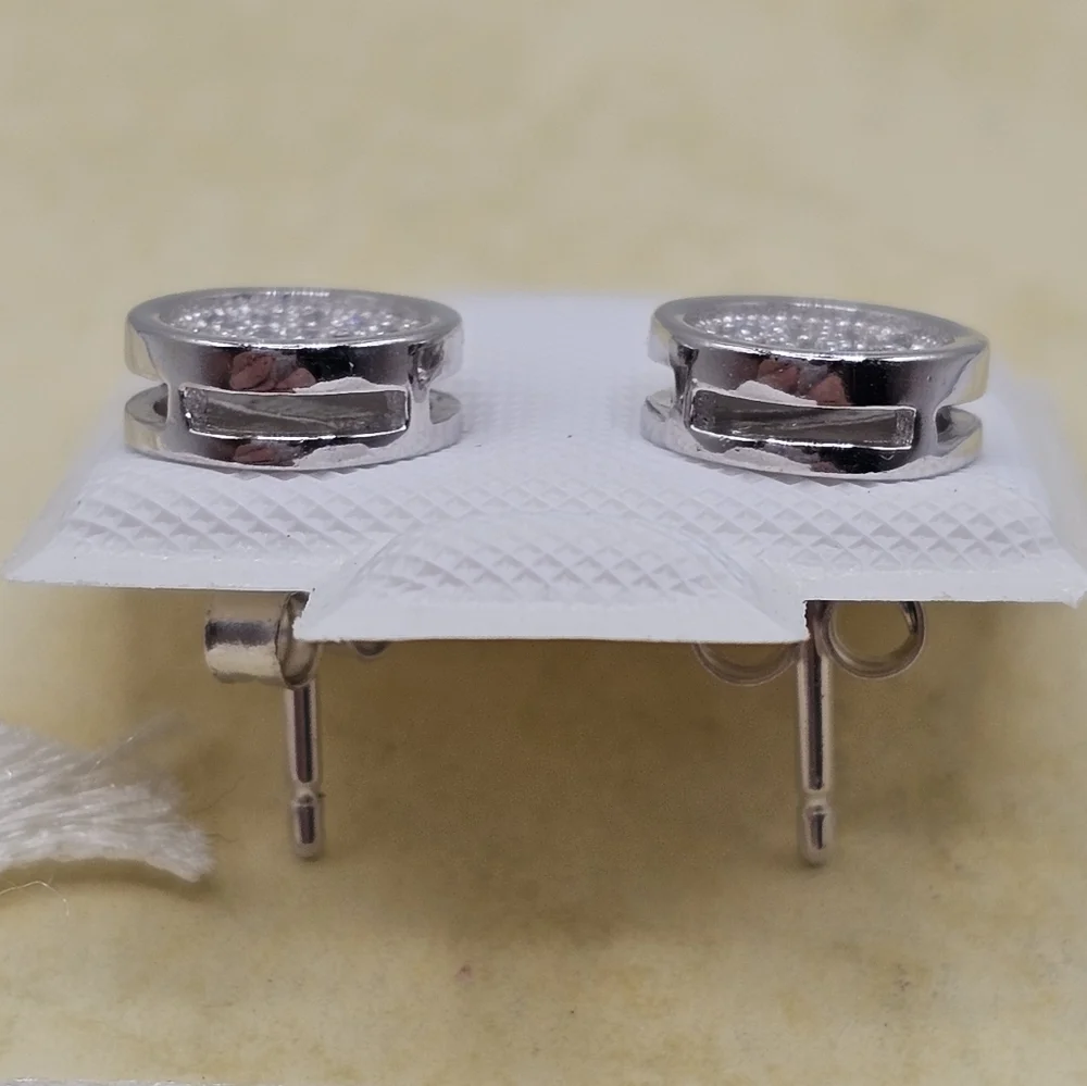 Sterling Silver 925 Rhodium Plated Micro Pave Clear Round CZ Stud Earrings